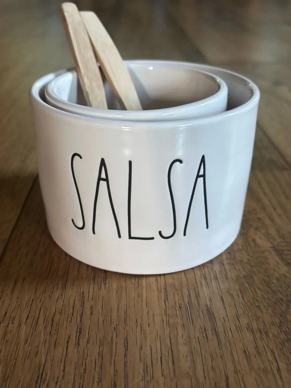 Ceramic Salsa & Guac Dip Bowl Set with Wooden Spoons - White